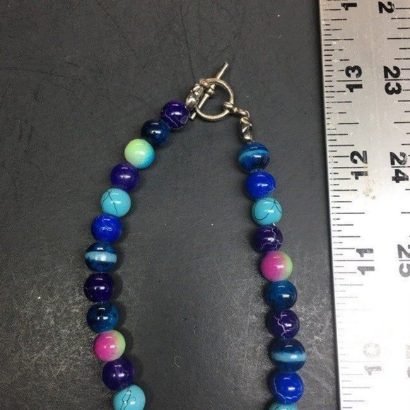 Long Toggle Necklace Silver Turquoise Blue Purple Pink Retro BoHo - Picture 9 of 9